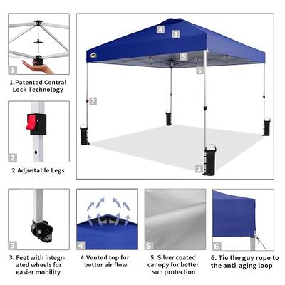 CROWN SHADES 10x10 Pop Up Canopy, Patented Center Lock One Push