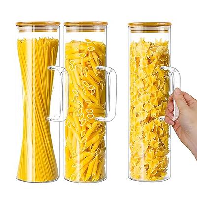 6pcs Square Glass Jars Food Storage Containers with Bamboo Lids Kitchen Pantry  Storage Container for Spaghetti Pasta Sugar Flour Cereal Beans