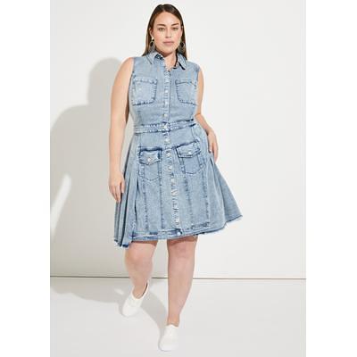 Ashley Stewart Plus Size Women`s Belted Chambray Utility Jumpsuit, Denim,  18 