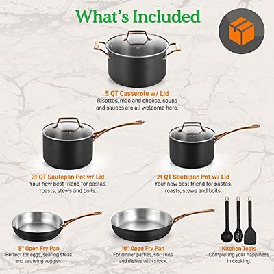 NutriChef 11 Piece Nonstick Ceramic Cooking Kitchen Cookware Pots