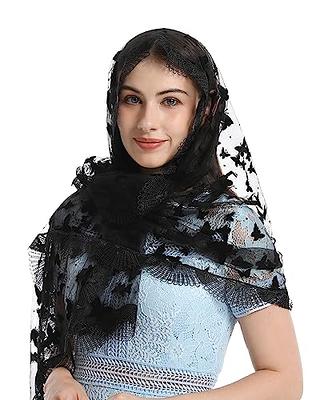 Mantveil Catholic Chapel Veil for Women: Traditional Floral Embroidered Lace Mantilla Church Veils Latin Mass Head Covering