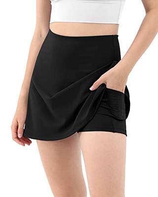 DERCA Pleated Tennis Skirt for Women with Pockets Shorts High Waisted Golf  Skirts Workout Running Sports Athletic Skort Black Large