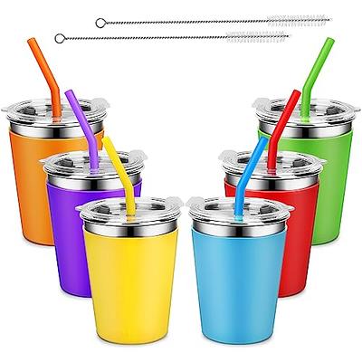 Rommeka Kids Cups Spill Proof, 4 Pack 12oz Stainless Steel Toddler Cups with Straws and Lids, Sippy Cup with Silicone Sleeves, Kids Cups for School