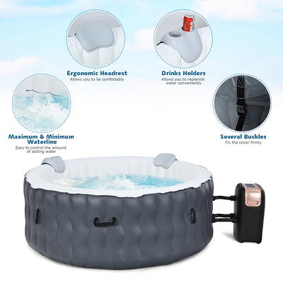 4 Person Inflatable Hot Tub Spa with 108 Massage Bubble Jets - Costway