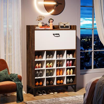 Freestanding Shoe Storage Cabinet for Entryway, Wooden Narrow Shoe Rack  Organizer