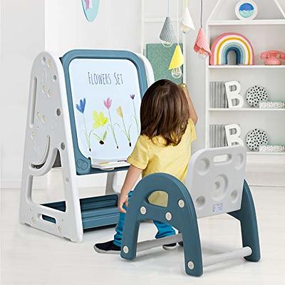 Costzon Kids Art Easel with Stool, 2 in 1 Double-Sided Magnetic