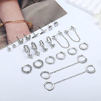 5 Pairs Gold Silver Huggies Hoop Earrings Set for Women Girls Small Dangle Chain Hoop Earrings Jewelry for Gifts