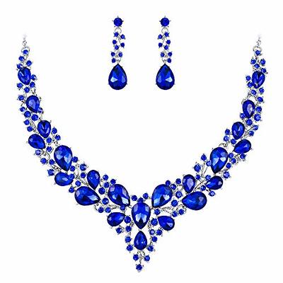 Buy SOHI Silver Plated Party Designer Stone Blue Necklace and Earrings Set  for Women Online