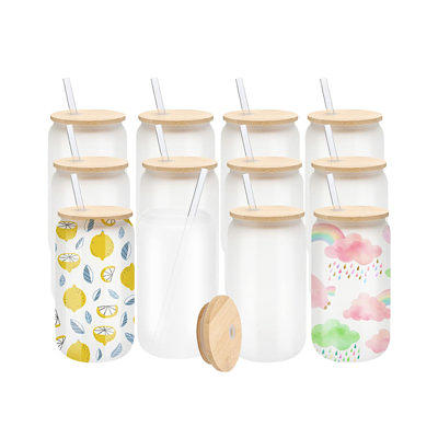 Sublimation Glass Blanks With Bamboo Lid, Frosted Sublimation Beer Can  Glass, Borosilicate Glasses Tumbler Mason Jar Cups Mug With Reuse Straw For  Gli - Yahoo Shopping