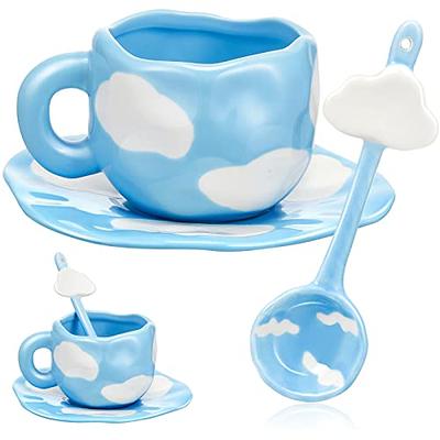 Ceramic Cloud Mug, Flower Coffee Mug and Saucer Set, Creative Cute