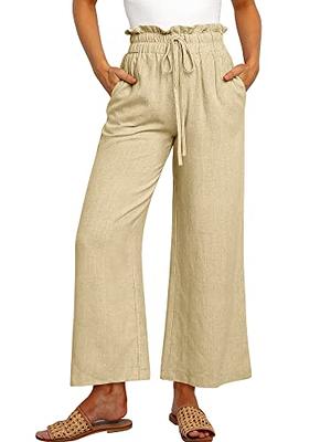 Linen Cropped Loose Fit Women's Capris Pants Casual Elastic Waist