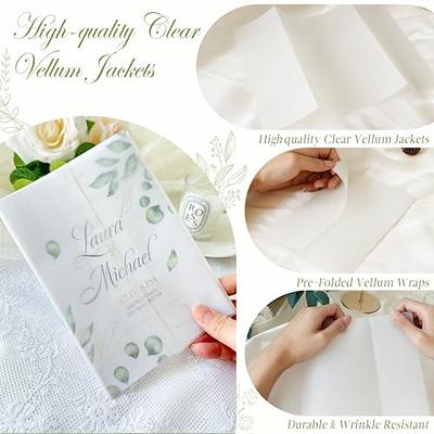 Pre-Folded Vellum Jackets Set Translucent Vellum Paper for 5 x 7''  Invitations Wedding Invitation Wraps Adhesive Wax Seal Stickers Envelope  Seals for Birthday Wedding Baby Shower (100 pcs)