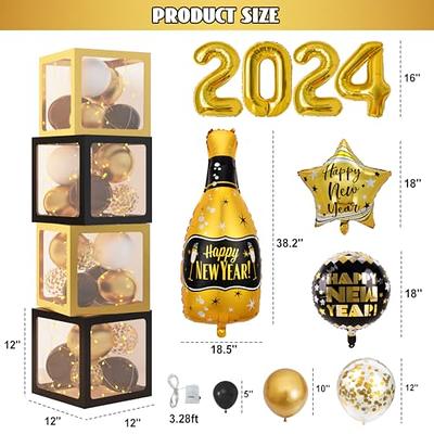 New Years Eve Party Supplies 2024, 2024 Balloons Gold Black Balloons Star  Balloons Foil Fringe Curtains HAPPY NEW YEAR Banner Hanging Swirls for 2024