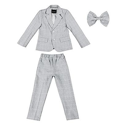 Kids Boys Suit Formal Attire Plaid Blazer Pants Suits Set Gentleman Outfit  Toddler Navy Blue Gray Dresswear