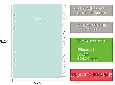 2024 Weekly & Monthly Planner Refill for A5 Ring Binder, 5-1/2 x 8-1/4,  from January 2024 to December 2024, 6-Hole Punched - Yahoo Shopping