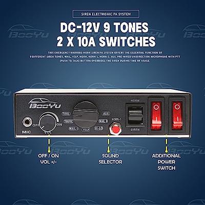 BooYu 9 Tone 12V 200W Warning Emergency Siren PA System [Slim