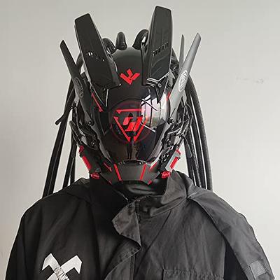 White Black Punk Face Mask with White Braids and Lights, Futuristic  Techwear Mask Cool Full Face Mask Cosplay Samurai Mecha Warrior Halloween  Costume