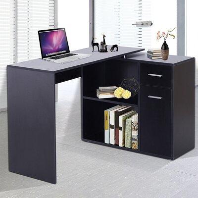 Computer Desk with 3 Drawers, 1 Door and 1 Storage Shelf, Office Desk with Drawers Latitude Run Color: White