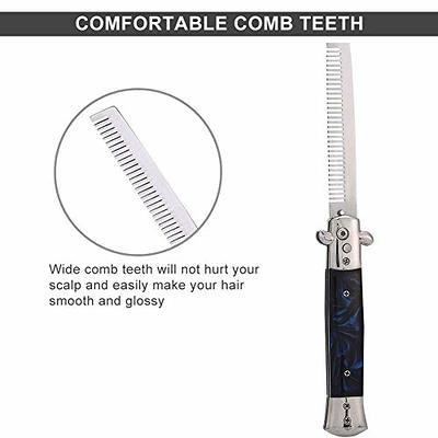 Automatic Push Button Folding Comb Switchblade Knife Looking Brush