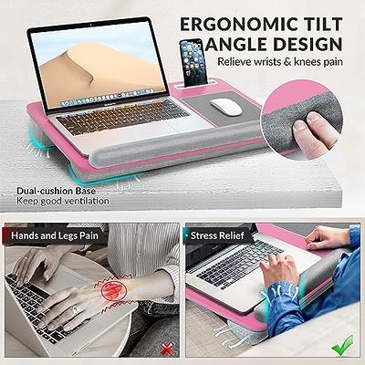 Lap Laptop Desk-Fits Up to 17Inch Foldable Laptop Bed Tray Table with  Adjustable Dual Cushion,Wrist Rest & Mouse Pad,Portable Wood Laptop Stand  for