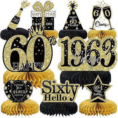 Happy 60th Anniversary Decorations Table Honeycomb Centerpiece, 8pcs 60  Wedding Anniversary Party Supplies, Black Gold Sixty Year Anniversary Table