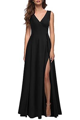 Prom Dresses Ladies Long Women Elegant Halter Backless Long DressesCrisn  Satin Spaghetti Party Prom Dress Side Slit Wedding Evening Party Dress With  Pockets 