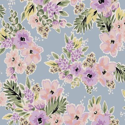 Pink & Lilac Floral Pattern Digital Printed Organza Fabric (Width