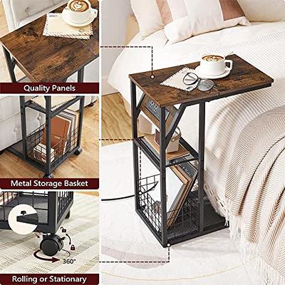 Yoobure C Shaped End/Side Table for Couch and Bed, Small Spaces, Living  Room, Bedroom, Rustic Snack Table