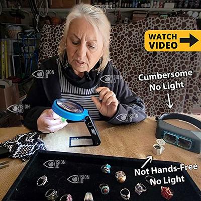 Vision Aid 30X Hands-Free Magnifying Glass with 21 LED Lights for Coins Jewelry Crafts Hobby 40x Loupe Handheld or Desktop Stand Magnifier for