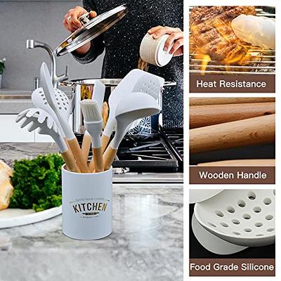 SILICONE COOKING UTENSILS Non-Stick Kitchen Utensil Tools White 14 Pcs  BESTZMWK