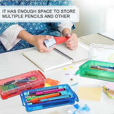 5pcs Plastic Pencil Boxes, Small Storage Container, Capacity Storage Box  With Lid, Stackable Transparent Organizer Container, For School And Office  Su