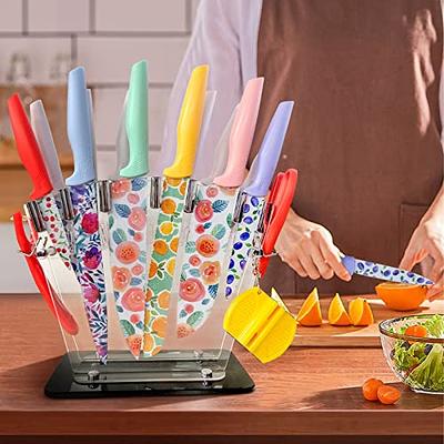 16Pcs Knives Set for Kitchen, Ga HOMEFAVOR Stainless Steel Knife Set, Print  Nonstick Coated Blade Knife, Kitchen Knives Sets with Acrylic Stand and