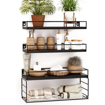 16.5 in. W x 6 in. D White Wood Floating Bathroom Shelves Wall Mounted with Wire Basket Decorative Wall Shelf