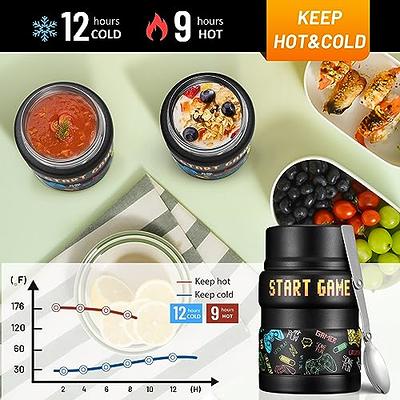 Thermos for Hot Food,Soup Thermos for Kids Adults,Thermos Lunch Box 21oz, Thermos Water Bottle,Thermos Stainless Steel,Vacuum Insulated Food Jar for  Hot and Cold with Handle and Folding Spoon (Black) 