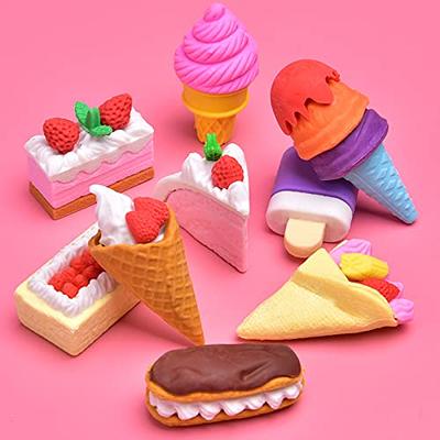 Food Erasers Pack of 4, Pencil Erasers for Kids Pull Apart 3D Mini Erasers  Assorted Food Cake Dessert Puzzle Erasers for Birthday Party Supplies  Favors, School Classroom Rewards and Novelty Toys