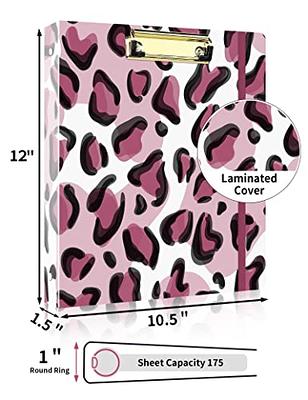 3 Ring Binder 1 inch, SUNEE Cute Binder with Clipboard, 2 Pockets, 5 Tab Dividers & Label Stickers, Decorative Pink Marble Heavy Duty Three Ring