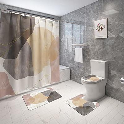 Gibelle 4 Pcs Bathroom Shower Curtain Set with Non-Slip Rugs, Toilet Lid  Cover and Bath