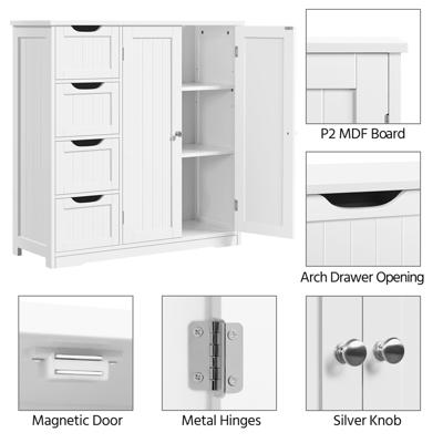 Smilemart Wooden Slim Bathroom Floor Cabinet for Small Space, White