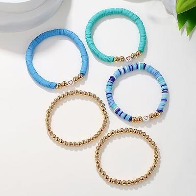 Boho Love Charm Bracelet Set Colorful Clay Bead Strands With
