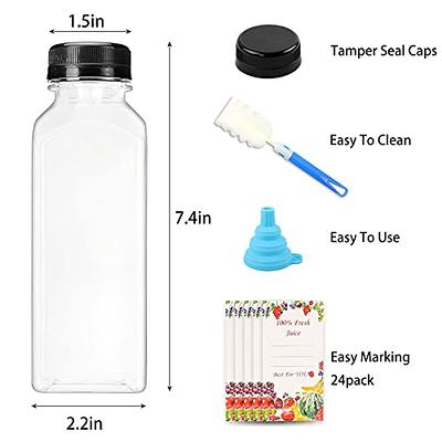Pack of 20 Reusable Clear Disposable Milk Bulk Containers with Funnel and  Brush and Tamper Evident Caps (Black, 16 oz)