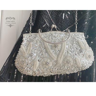 Vintage White Pearl Beaded Evening Bag Handbag