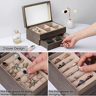 Jewelry Box Organizer w/ Mirror Lady Gift Storage Earrings Necklaces Watch  Case | eBay