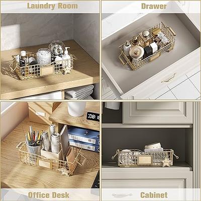 Qcold Wire Storage Basket, Metal Baskets for Shelves, Multipurpose Counter  Organizer with Wooden Handles, Decorative Storage Bins for Countertop