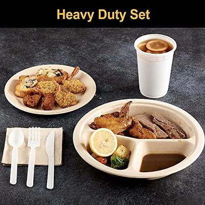 CURTA 350pcs Compostable Paper Plates Set Eco-friendly Heavy-duty  Disposable Paper Plates Cutlery Includes Biodegradable Plates, Bowls,Forks,  Knives