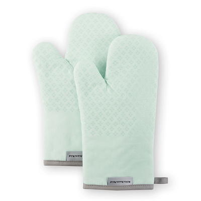 KitchenAid Ribbed Soft Silicone Oven Mitt Set, Pistachio, 7.5x13, 2 Count