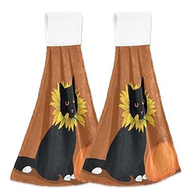 2pcs Linen Tea Towels with Pumpkin Print - Fall Theme Kitchen Decor