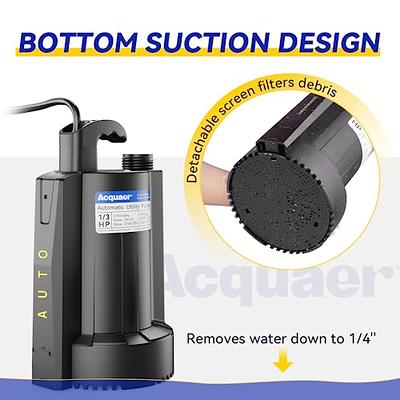 Acquaer 1/3 HP Submersible Water Pump 2160GPH Sump Pump Thermoplastic  Utility Pump Portable Electric Water Pump Water Remove for Basement Hot  Tubs Garden Pool Cover Draining with 10 ft Cord 