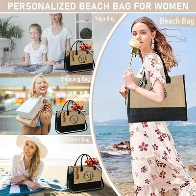  YOOLIFE Canvas Monogram Tote Bag with Zipper - Rose Flower  Initial Beach Tote Bag with Pocket Travel Essential Vacation Personalized  Gift Birthday Women Her Friend Sister Mom Bridesmaid Letter K