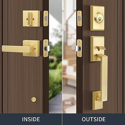 Gaurqiah Entry Door Lock with Keys,Heavy Duty Door Lever, Round Door Handle  for Exterior/Interior Doors, Reversible Door Lever for Bedroom or Office-Satin  Brass Finish - Yahoo Shopping