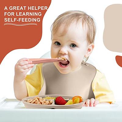 Soft Silicone Baby Feeding Set, Baby Led Weaning Supplies with Adjustable  Bib, Suction Bowl, Suction Divided Plate, Straw Cup, First Stage Spoon &  Fork, , Toddler Infant Self Eating Utensil Set 